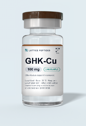 GHK-Cu research peptide vial with lot-verified label — Lattice Peptides