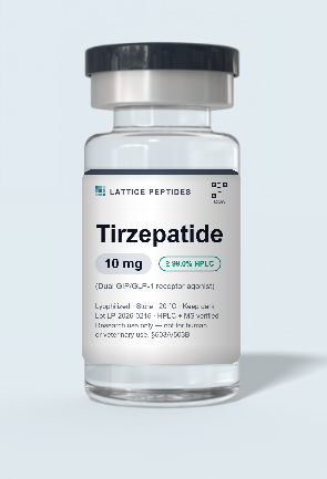 Tirzepatide research peptide vial with lot-verified label — Lattice Peptides